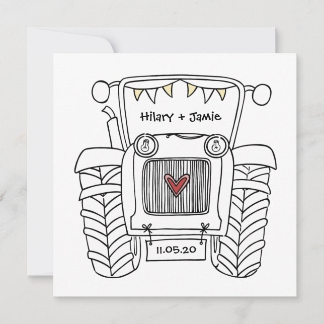 Invitation de tracteur de Mariage campagnard perso (Devant)