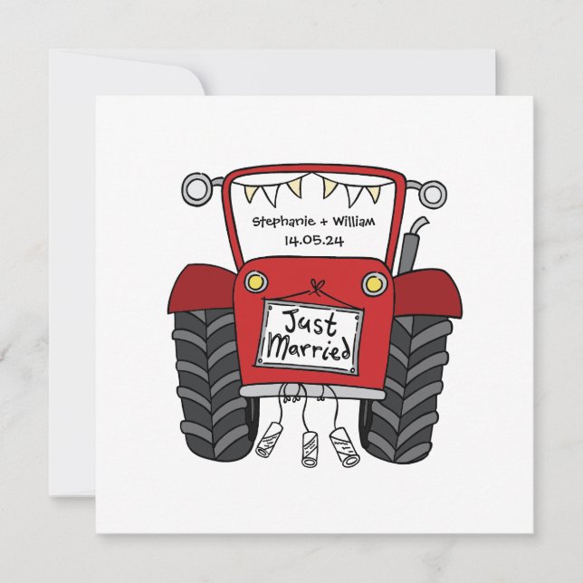 Invitation de tracteur rouge Mariage campagnard pe (Devant)