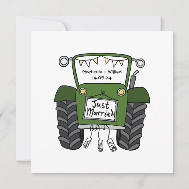 Invitation de tracteur vert Mariage campagnard per (Devant)