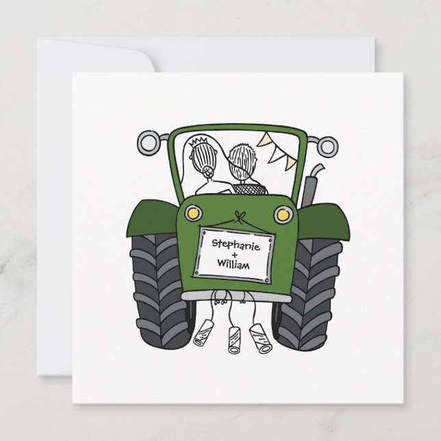 Invitation de tracteur vert Mariage campagnard per (Devant)