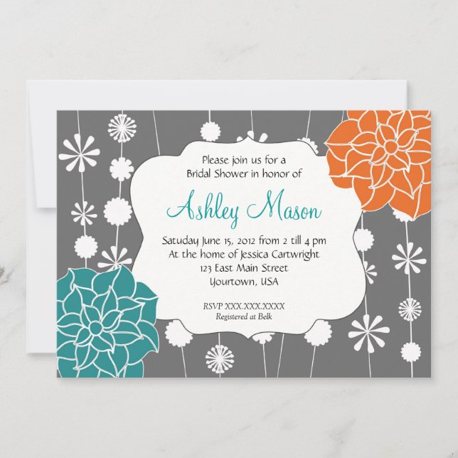 invitation de turquoise, rose et orange de douche (Devant)