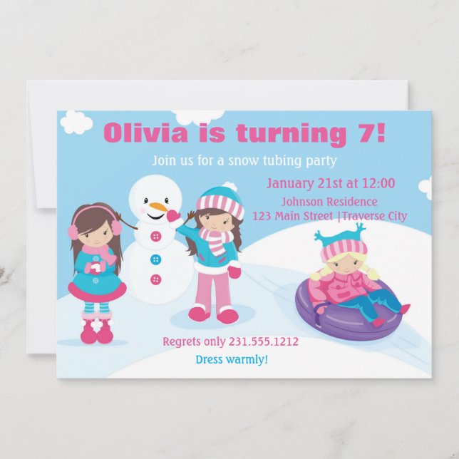 Invitation de tuyauterie de neige de filles (Devant)