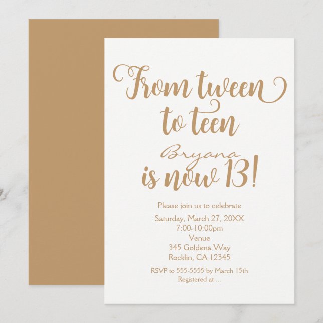 Invitation De Tween à l'Ado 13ème anniversaire fête TOUTE COU (Devant / Derrière)