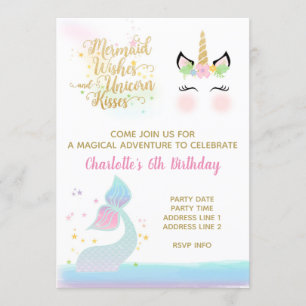 Invitation de Unicorn & Mermaid Tail  OR DE PLUIE