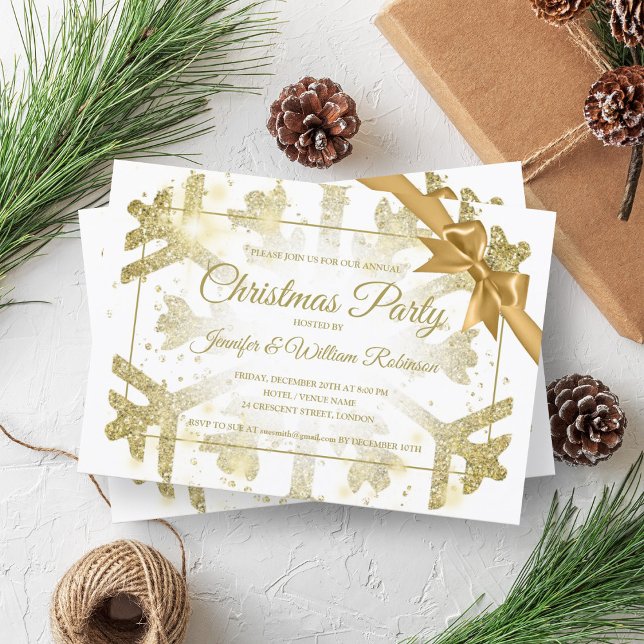 Invitation  de vacances Luxury Gold Parties scintillant Xmas (Luxurious Gold Glitter Xmas Holiday Ribbon Invitation)