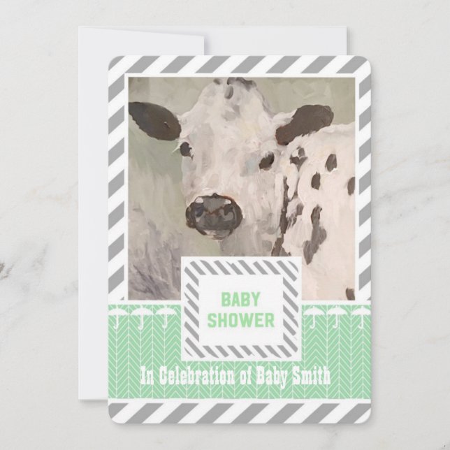 Invitation de vache à baby shower de ferme (Devant)