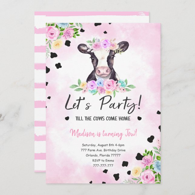 Invitation de vache de 2e anniversaire (Devant / Derrière)