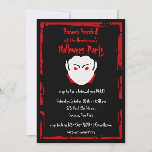 Invitation de vampire de partie de Halloween (Devant)