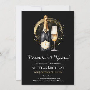 Invitation de vin noir et or pour 50e anniversaire