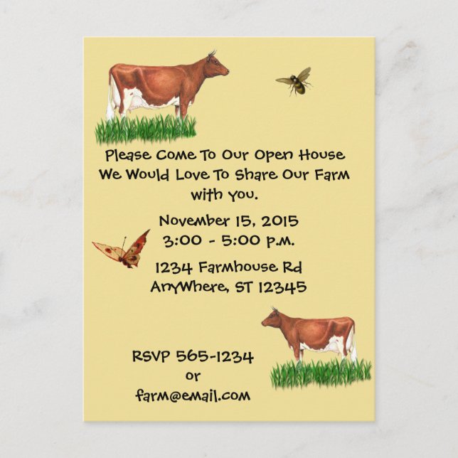 Invitation de visite agricole Guernsey Cow (Devant)