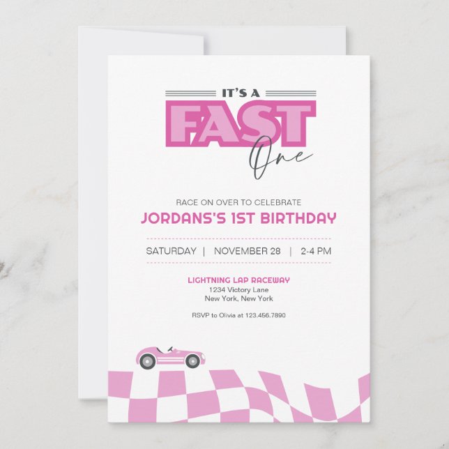 Invitation de voiture de course pour premier anniv (Devant)