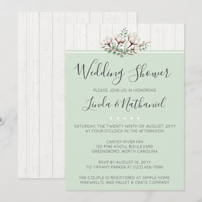 Invitation de Wedding shower de coton rustique du  (Devant / Derrière)