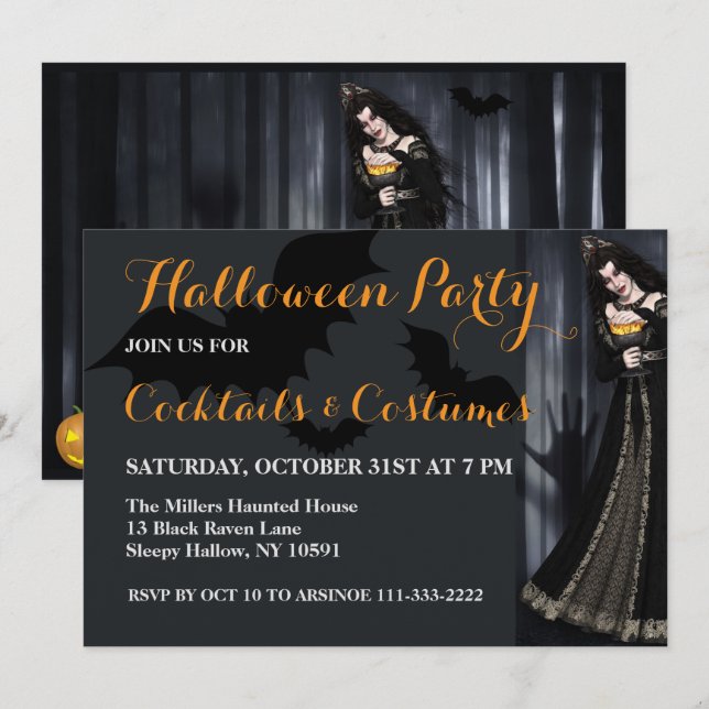 Invitation de Witch Halloween (Devant / Derrière)