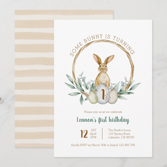 Invitation De Wreath D'Aquarelle Bunny (Devant / Derrière)