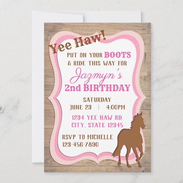 Invitation de Yee Haw Pink Cowgirl (Devant)