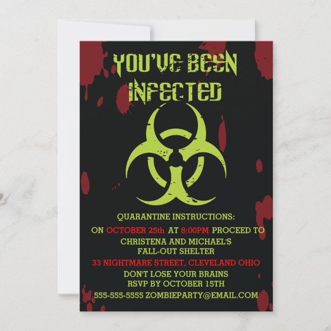 Invitation de Zombie Halloween infectée (Devant)