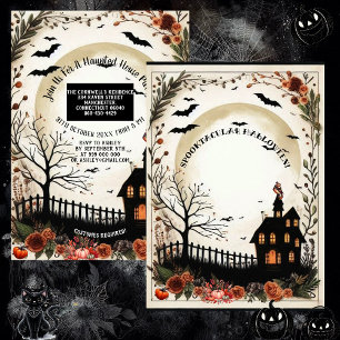 Invitation Dead Tree Citrouilles Haunted House Halloween Part