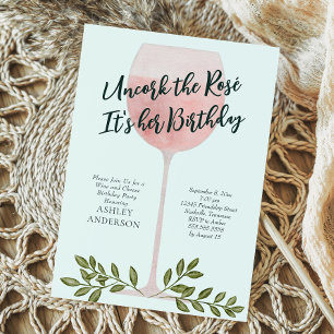 Invitation Déboucher le Rosé Fête d'anniversaire à l'aquarell
