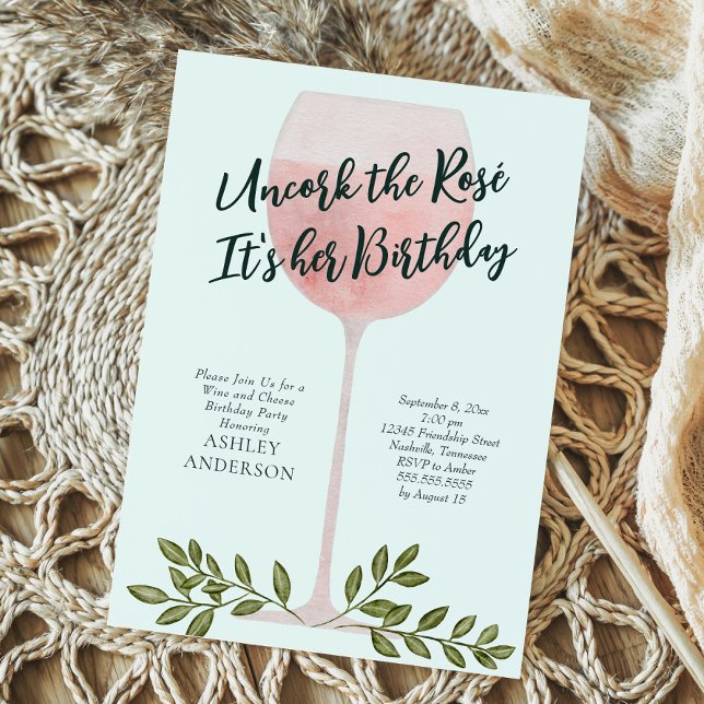Invitation Déboucher le vin rosé aquarelle fête d'anniversair (Créateur téléchargé)