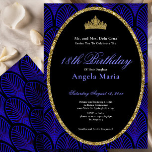 Invitation Début d'anniversaire 18 ans Art Déco bleu