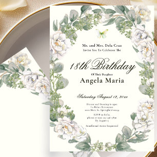 Invitation Début d'anniversaire 18 ans floral ivoire élégant