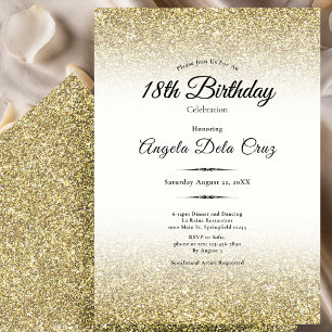 Invitation Début de 18 ans paillettes or élégant
