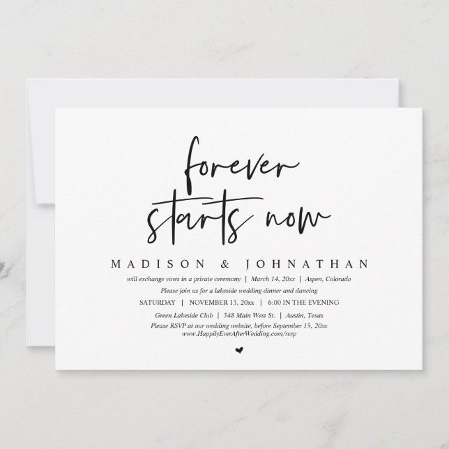 Invitation Débute toujours maintenant, Parti Elopement Mariag (Devant)