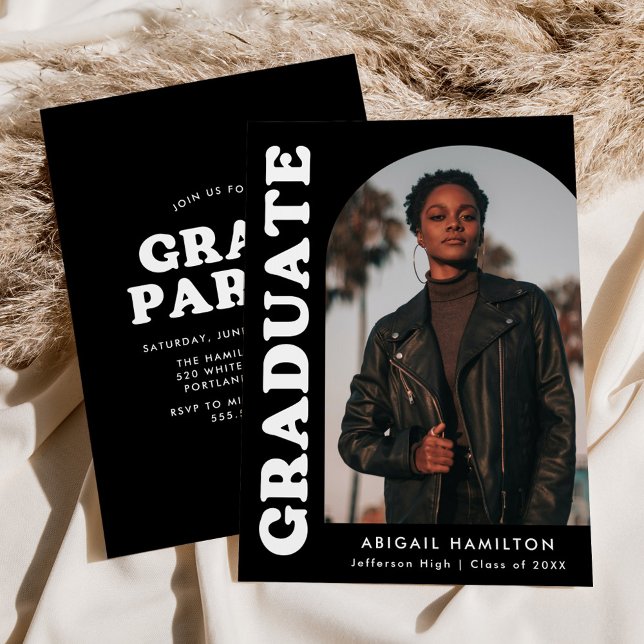 Invitation Décalage Arch Black Photo Graduation Party (Créateur téléchargé)