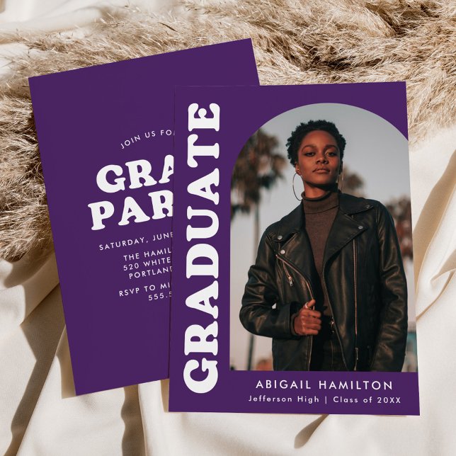 Invitation Décalage Arch Purple Photo Party (Créateur téléchargé)