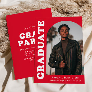 Invitation Décalage Arch Red Photo Graduation Party