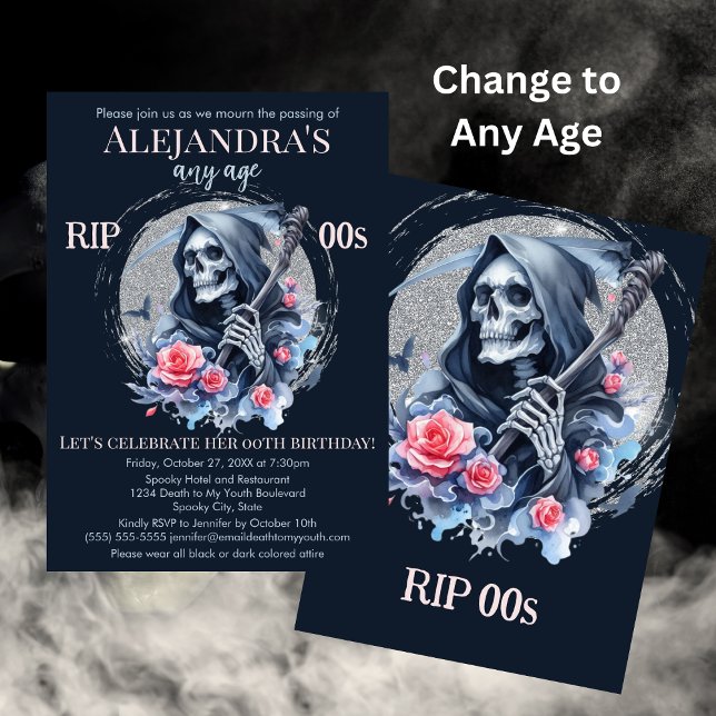 Invitation Décès à ma jeunesse Grim Reaper Adulte fête d'anni (Créateur téléchargé)