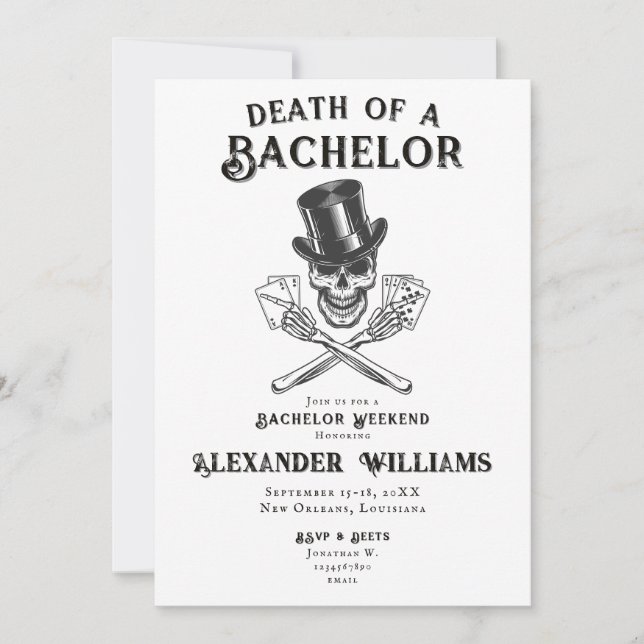 Invitation Décès du crâne d'un Bachelor Poker (Devant)