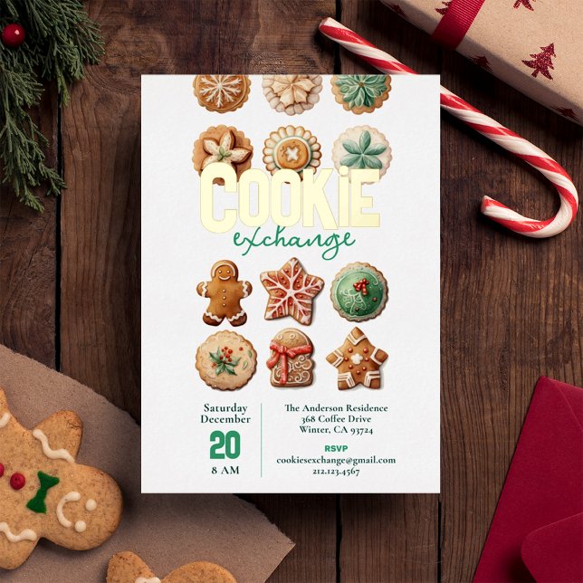 Invitation d'échange de biscuits de Noël en feuill (Créateur téléchargé)