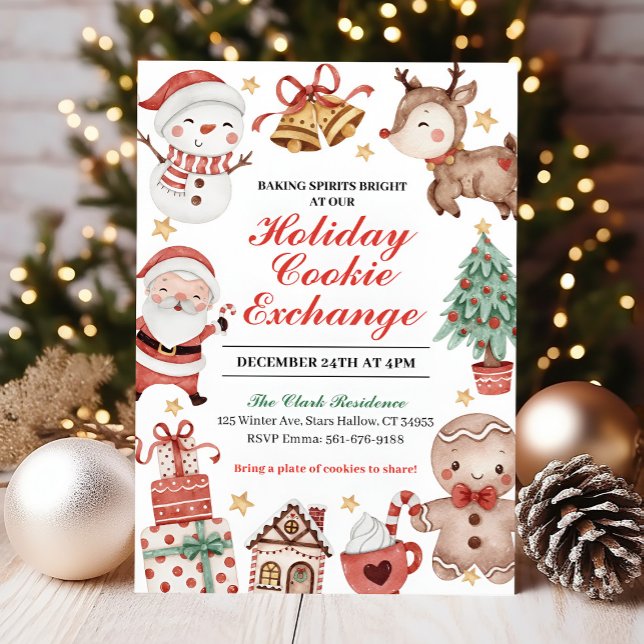 Invitation d'échange de cookies de vacances, Noël (Holiday Cookie Exchange Invitation)