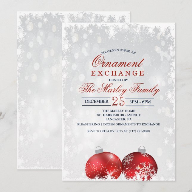 Invitation d'échange d'ornement de Noël (Devant / Derrière)