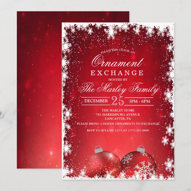Invitation d'échange d'ornement de Noël (Devant / Derrière)