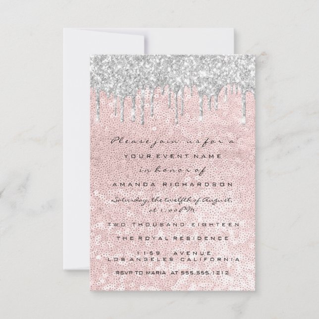 Invitation Déchets d'argent Mariage rose douce 16e (Devant)