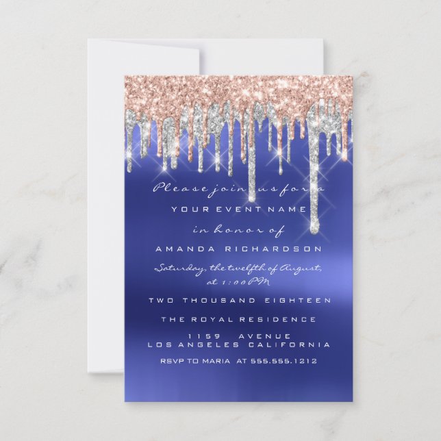 Invitation Déchets Silver Blue Bridal Sweet 16e Mariage (Devant)
