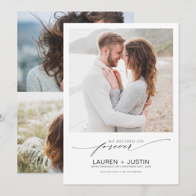 Invitation Décidé sur Forever Black White 2 Fiançailles photo (Devant / Derrière)