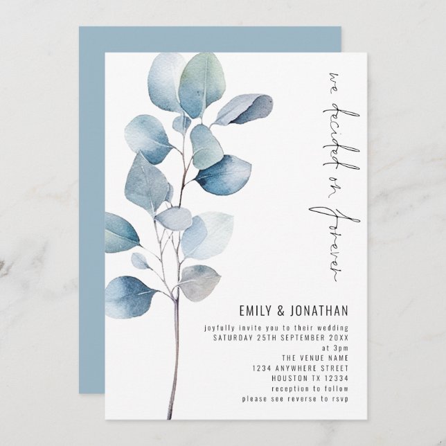Invitation Décidé sur Forever Eucalyptus QR Code Mariage (Devant / Derrière)