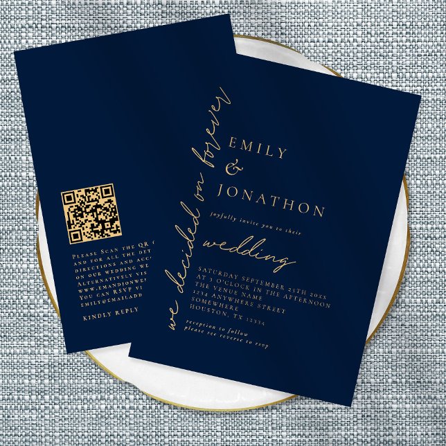 Invitation Décidé sur Forever QR Code Marine Mariage or (Créateur téléchargé)