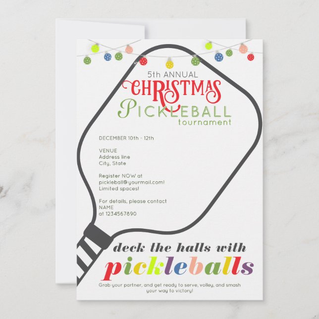 Invitation Deck Halls Pickleball Tournament de Noël (Devant)