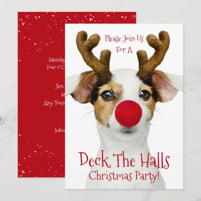 Invitation Deck The Halls - Drôle Chien - Fête de Noël - (Devant / Derrière)
