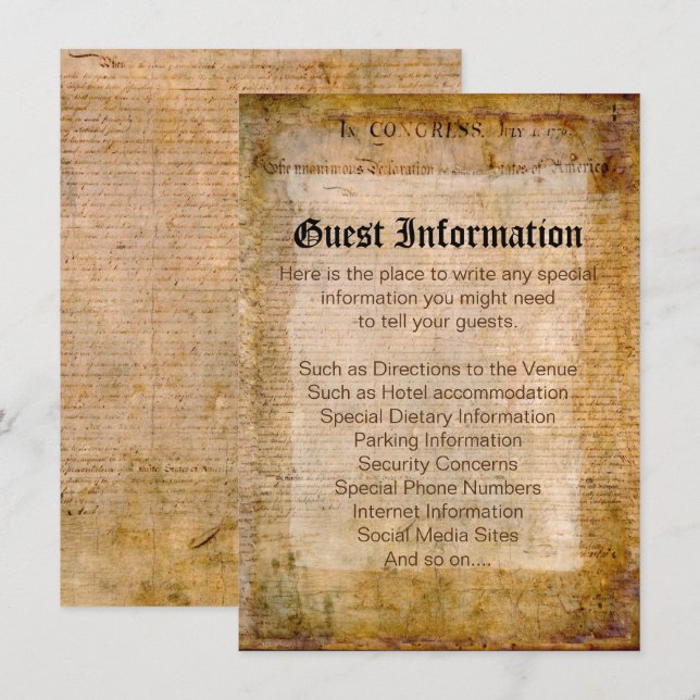 Invitation Déclaration d'indépendance 📜 USA Parchment (Devant / Derrière)