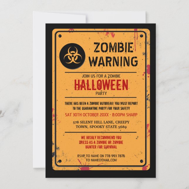 Invitation d'éclosion de zombie Halloween Avertiss (Devant)