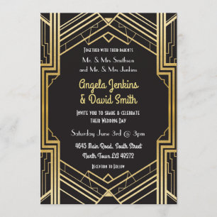 Invitation Déco Art Déco noir et or des années 1920