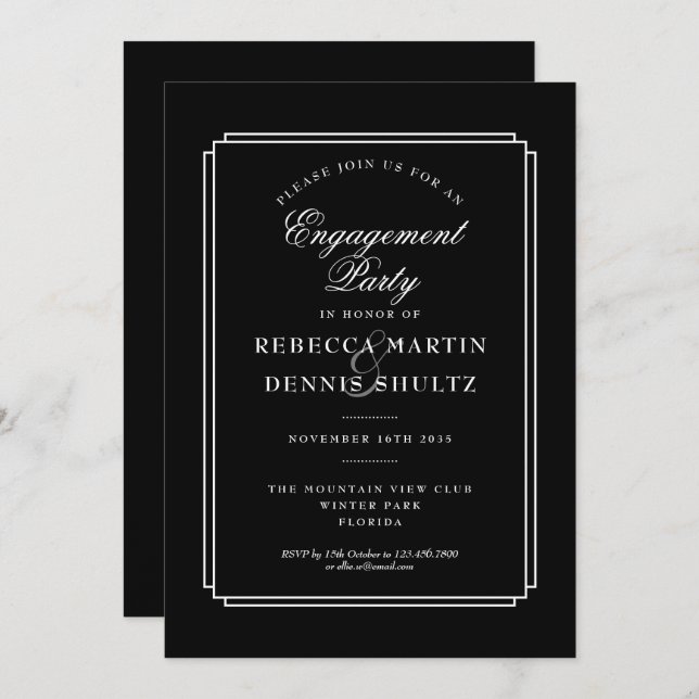 Invitation Déco classique | Groupe d'engagement noir et blanc (Devant / Derrière)