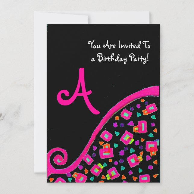 INVITATION DÉCO DE FÊTE D'ANNIVERSAIRE MONOGRAMME ABSTRAIT NO (Devant)
