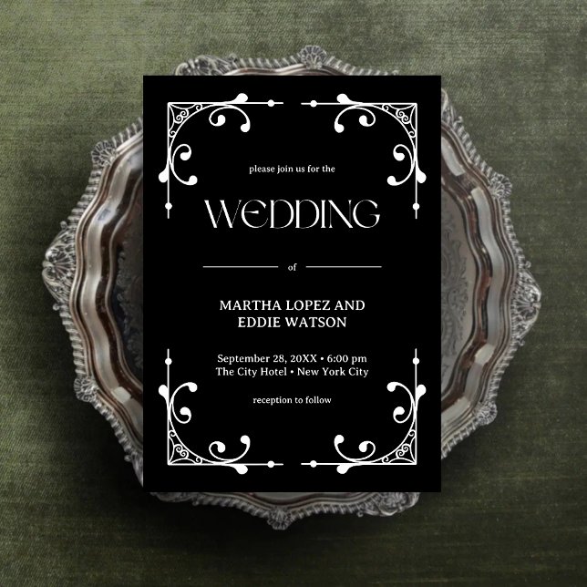 Invitation Déco moderne | Élégant Mariage noir et blanc Onyx (Créateur téléchargé)