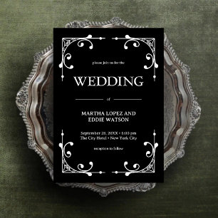 Invitation Déco Moderne   Élégant Mariage Noir et Blanc Onyx